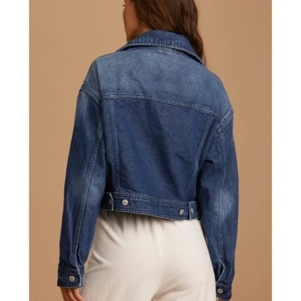 We the free Free People Now or Never Dark Wash Cropped Denim Jacket M - Picture 7 of 12